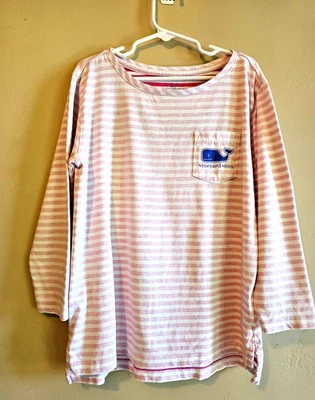 Vineyard Vines Girls Long Sleeve Tee Shirt Size M Pin striped whale front & Back - Image 1 of 4