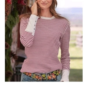 Sundance Thermo-Top rosa weiß gestreift Gr. XL Waffelmuster Langarmshirt mit Knöpfen - Bild 1 von 8