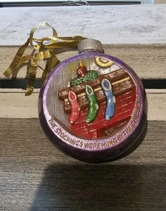 Christmas Tree Ornaments Hand Painted Ceramic Diorama Church Santa Stockings - Picture 1 of 4