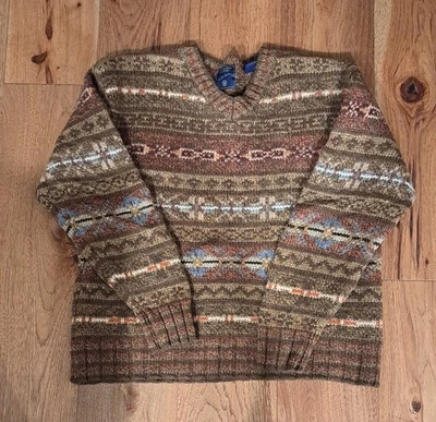 VTG American Eagle Sweater Mens L Green Silk Wool Fair Isle Limited Edition - Image 1 of 4