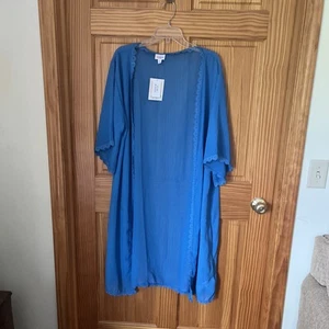 Lularoe Blue Sz Medium Chloe Bohemian Overlay Lace Trim Swim Cover NEW - Picture 1 of 5