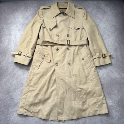 Vintage Christian Dior Trench Coat Mens 42R Beige Belted Wool Lined Jacket 70s - Image 1 of 4