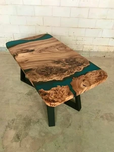 Handmade Dark Green Epoxy Resin Dining Table & Center Table Top Decor - Picture 1 of 6