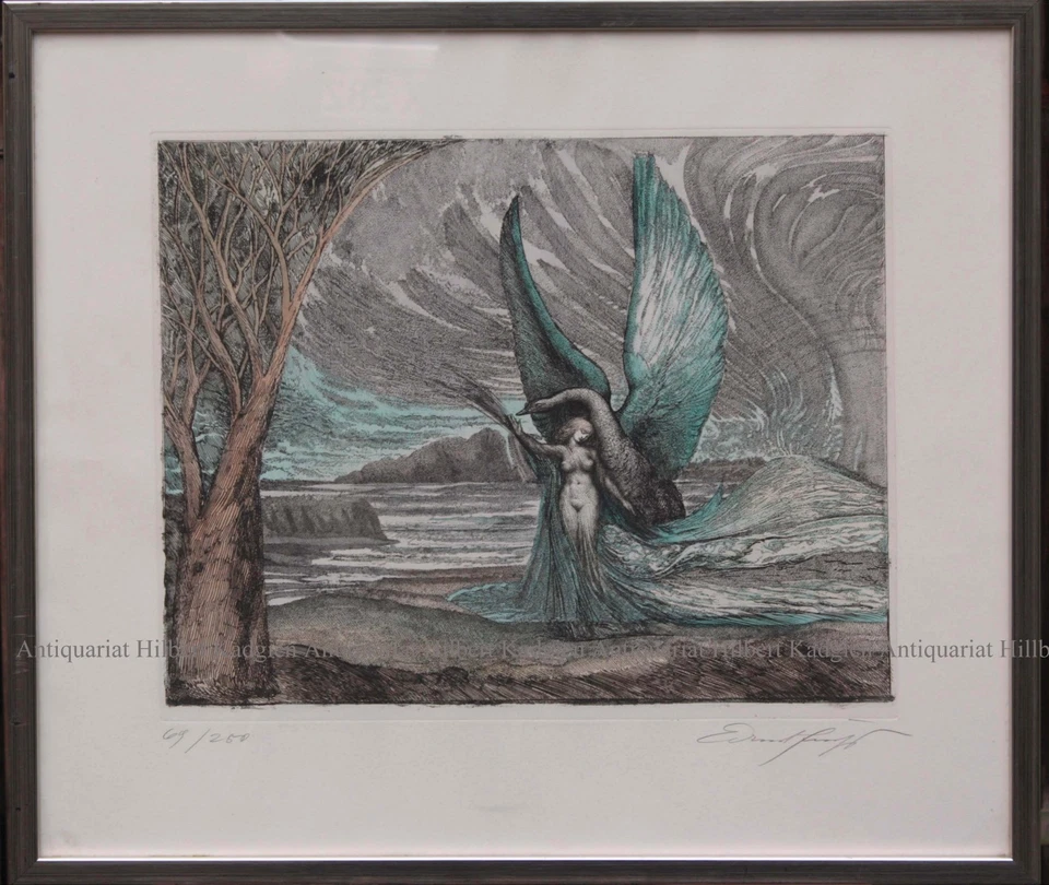 ERNST FUCHS "Leda mit dem Schwan" sign. Farbradierung 69/250 mit Rahmen - Bild 1 von 4