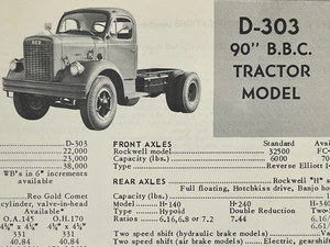 1961 REO Model D-303 4-Wheel 90" BBC Tractor Semi Truck Specifications Brochure - Picture 1 of 3