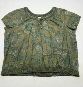 Blue Green Paisley Boxy Cottagecore Boho Earthy Hippie Shirt Blouse Plus Size 2X - Picture 1 of 20