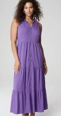 J Jill ярусный фиолетовый макси платье средний без рукавов богемное пляжный коттедж прерии 2 X - Изображение 1 из 4
