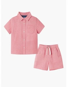 Andy & Evan Kids’ Coral Seersucker Short Sleeve Bottom Up & Shorts Set Size 8 - Picture 1 of 4