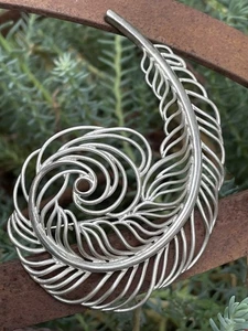 Figural Sterling Silver Large Open Work FEATHER Brooch 925 - Picture 1 of 5