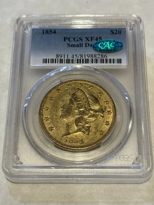 1854 XF45 PCGS CAC Liberty Double Eagle Type 1 $20 Gold Coin good strike - Image 1 of 2