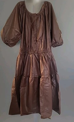 PLUS SIZE Ashley Stewart Faux Brown Leather Maxi Dress Size  22/24 NWT - Image 1 of 4