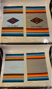 2 Vtg Mexican Textiles Made in Juarez Mexico 9.5 x 14 Bright Colors Fringe Rugs - Picture 1 of 7