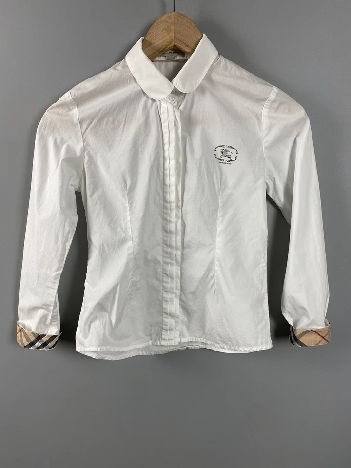 Burberry Boys White Big Logo Nova Check Long Sleeve Button Down Shirt 10Y 140cm - Image 1 of 4