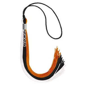 Endea Graduation Black/Orange/White Tassel with Silver Stacked Date Drop - Picture 1 of 9