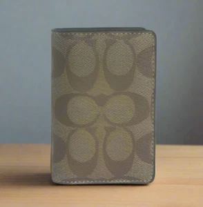 Coach Slim Bifold ID Card Case Mens Wallet Brown Signature Canvas CJ753 - Picture 1 of 10