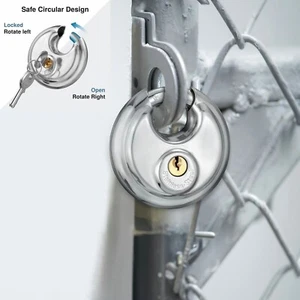 Lucchetto con Chiave, Lucchetto a Disco in Acciaio Inox Serrature Resistenti con 2 Chiavi - Foto 1 di 12