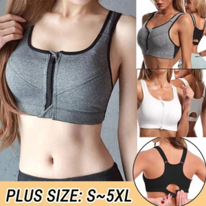 Women Padded Sports Bra Adjustable High Impact Support Zip Front Close Plus Size - Picture 1 of 19