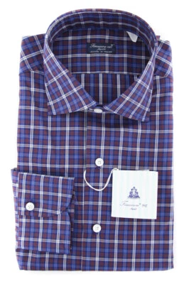 Finamore Napoli Dark Blue Plaid Shirt - Slim - (FN825178) - Image 1 of 4