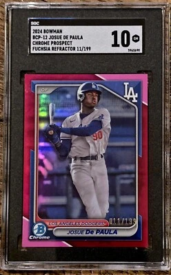 2024 LA DODGERS JOSUE De PAULA  Bowman Chrome FUCHSIA Prospect. 11/199 SGC 10 🔥 - Image 1 of 2