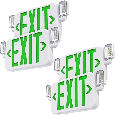 ANTEC 4-Pack Green Emergency LED Exit Sign Two Rotatable Lamp Battery Backup UL Cer