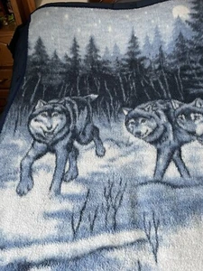 BIEDERLACK Vintage Blanket Reversible Throw Wolves James Hartman Wolf 52x74 - Picture 1 of 6