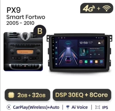 RADIO 2 DIN 9" PARA SMART 451 BLUETOOTH NAVEGADOR USB ANDROID WiFi 2/32 4G RDS - Imagen 1 de 4