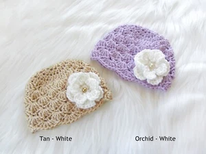 2pc Crochet Baby Beanie Hat for girl, Handmade Baby Shower Gift for girl - Picture 1 of 1