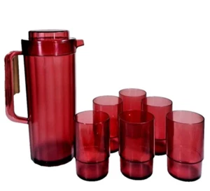 Tupperware Preludio Acryl Set 2 Quart Krug, 6 Deluxe Becher in Cranberry Neu - Bild 1 von 5