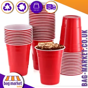 American Red Plastic Party Cups - 12oz / 16oz - Disposable, Reusable, Beer Pong - Picture 1 of 15