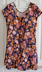 Denim & Co. Women Plus 28 Swim Dress Scoop Neck Cap Sleeve Floral Blue Pink - Picture 1 of 8