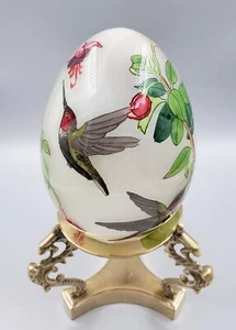 **Vtg Blown Glass Reversed Painted Egg On Ornate Brass Stand, Beautiful Art** - Picture 1 of 6
