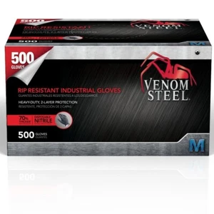 Venom Steel Industria Nitrile Black Glove 6mil  Rip Resistant 500 M Medium - Picture 1 of 4