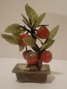 Vintage Chinese Glass Jade Tree with Plums in Pot 6.75 "Tall - Picture 1 of 7