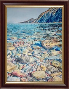 Original Painting12х16"Artwork Modern Landscape Sea Stone Water Giclee Art Print - Picture 1 of 19