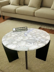 Custom made Stone Coffee table / White Quartz stone Center Sofa coffee table top - Picture 1 of 11