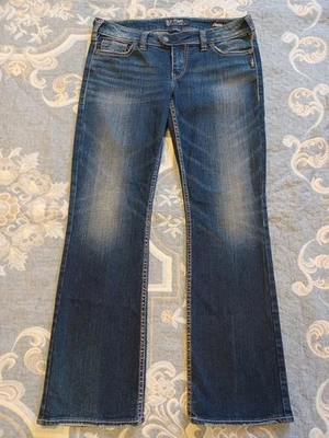 Pantalones de mezclilla plateados Tuesday bota ajustada baja desgastados para mujer talla 30x31▪︎¡BONITOS!! Foto 1 de 4