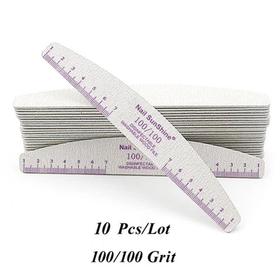 Juego de 10 limas y tampones de uñas, forma de media luna, papel de lija de papel sintético, no Foto 1 de 4