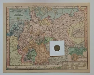 Antique 1905 Map Of The German Empire & 1906A 5 Pfennig Coin - Picture 1 of 7