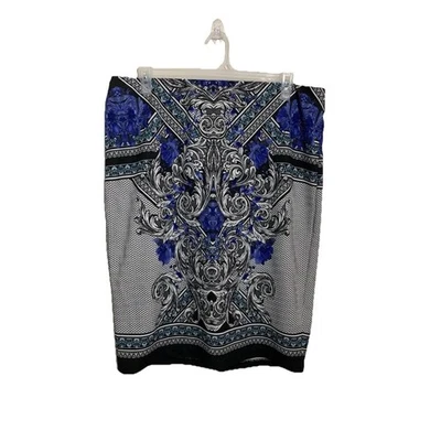 Женская юбка без застежек синяя и белая офисная выходная юбка повседневная - Изображение 1 из 4