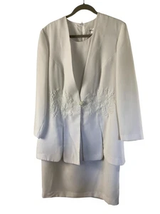 Studio I Dress Womens 16W White Embroidered Floral Jacket Suit Set Formal - Picture 1 of 11