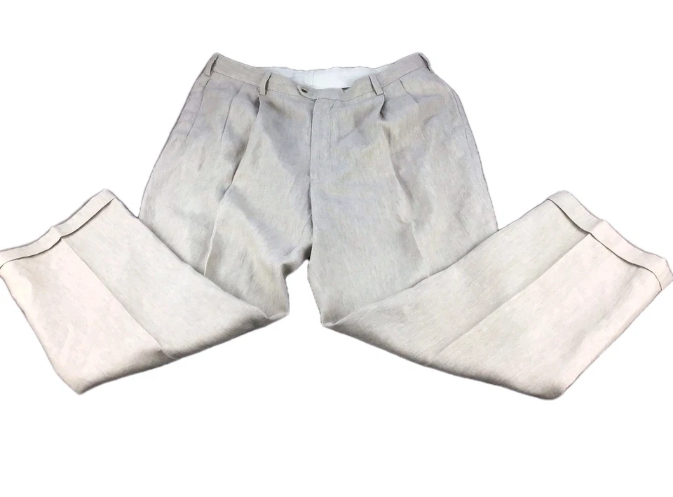 Jos. A. Pantalones de vestir Bank para hombre talla 40x29 (40"Wx30"L) beige 100% lino  Foto 1 de 4