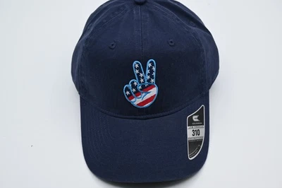 America Peace Sign Hat Blue Strap Back Dad Cap Flag Hippie Hipster Streetwear - Image 1 of 4