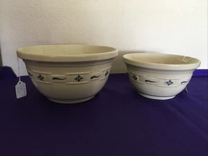 Juego de 2 cuencos mezcladores anidados de cerámica Longaberger TRADICIONES TEJIDAS-AZUL CLÁSICO - Imagen 1 de 6