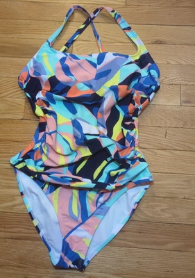 Ladies Nautica Geometric One-piece Swimsuit Racerback Straps Padding Medium - Image 1 of 4