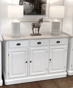 Hamptons Buffet White with Doors Straight Base 135cms NO ASSEMBLY REQUIRED - Picture 1 of 2