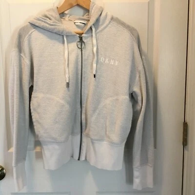 Womens DKNY light gray  Full Zip Long sleeved Cropped Hoodie size XS - Imagem 1 de 4