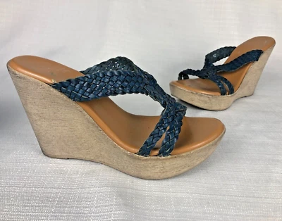Callisto of California Size 10 M Wedges Sandals Brayden Blue Breaded Straps Open - image 1 of 4
