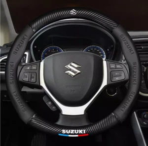 15"PU Leather+Carbon fiber Steering Wheel Cover For Suzuki Karimun Spacia Splash - Picture 1 of 13