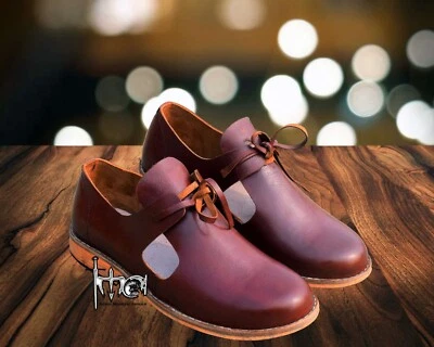 Renaissance Medieval leather shoe Larp Shoes viking middle high boot SCA Costume - Image 1 of 4