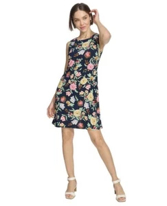 Tommy Hilfiger Floral print round neck shift dress sleeveless jersey-knit soft 8 - Picture 1 of 13